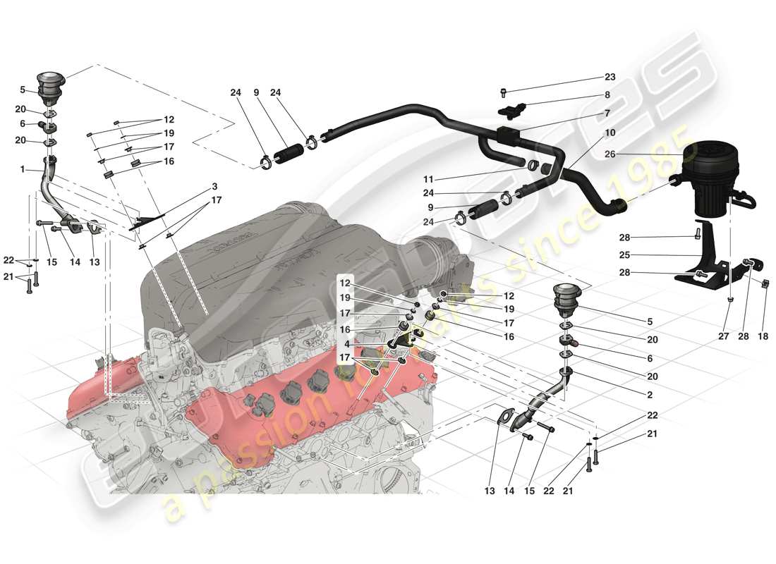 ferrari laferrari (europe) schema delle parti del sistema d'aria secondaria