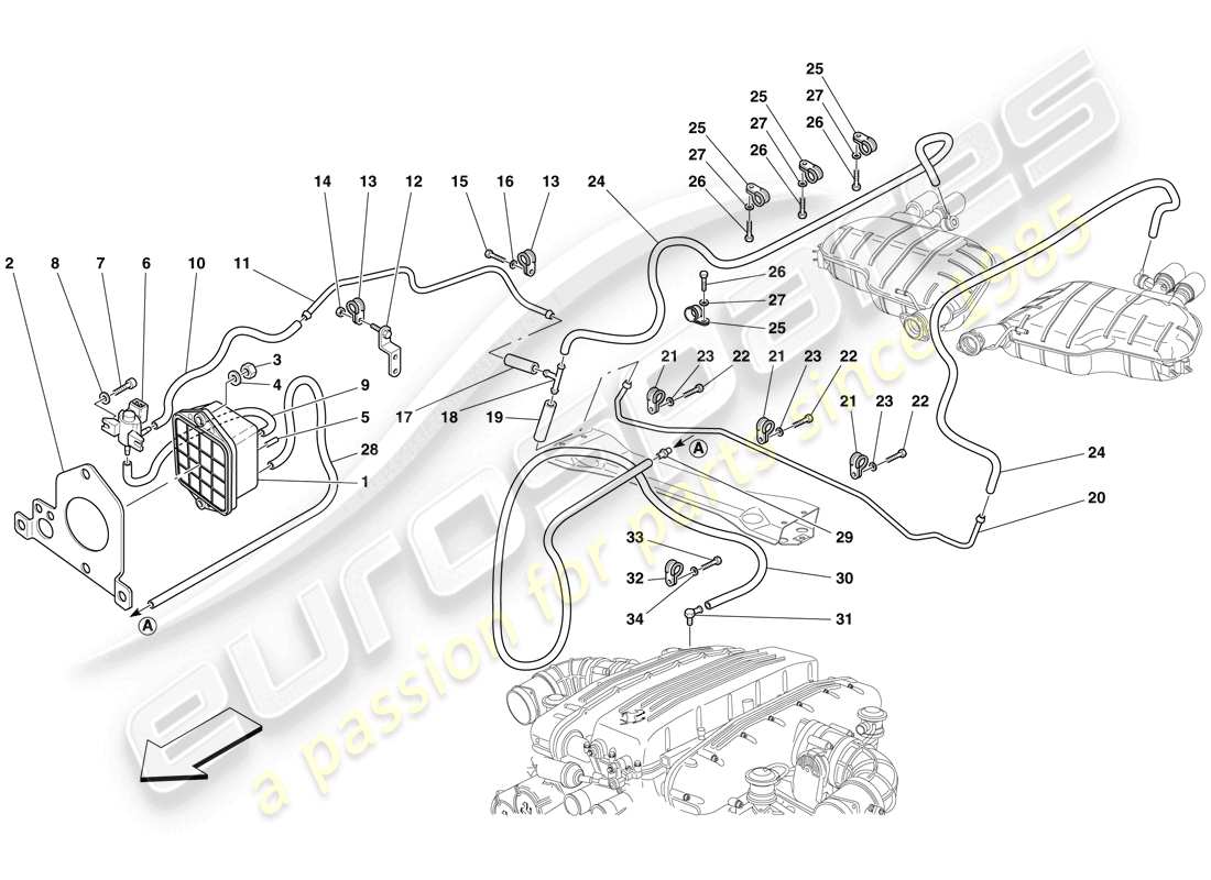 ferrari 612 sessanta (europe) sistema di controllo della valvola di bypass diagramma delle parti