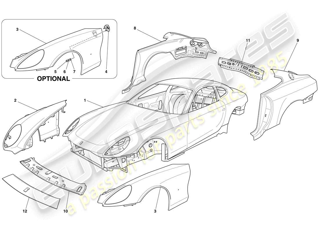 ferrari 612 sessanta (usa) scocca - rivestimento esterno diagramma delle parti