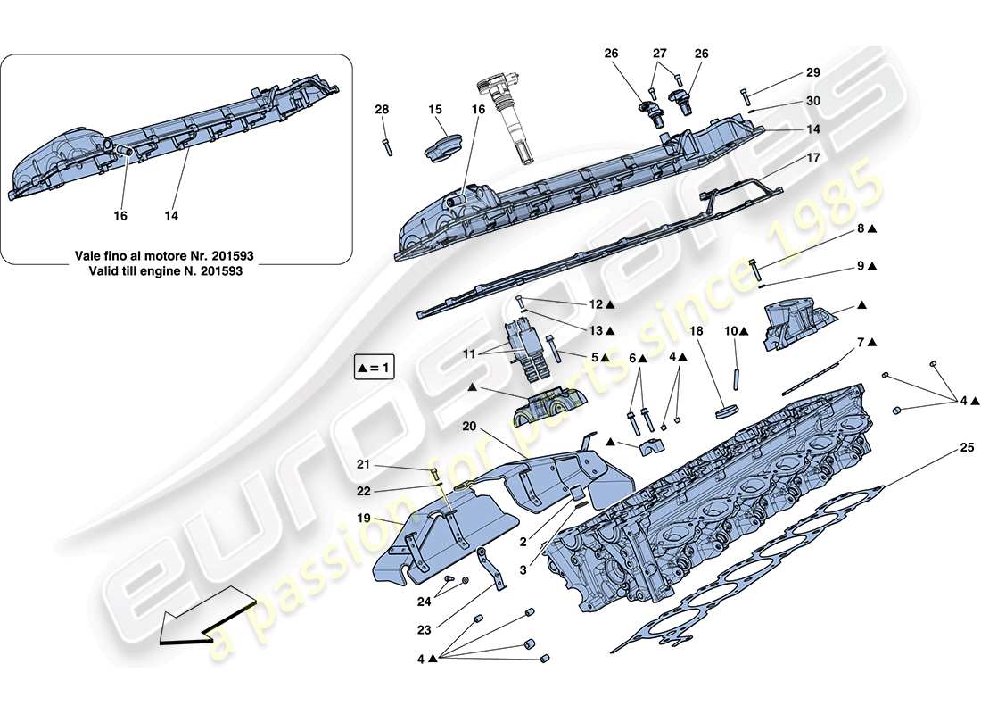 ferrari ff (rhd) testa cilindro destra schema delle parti
