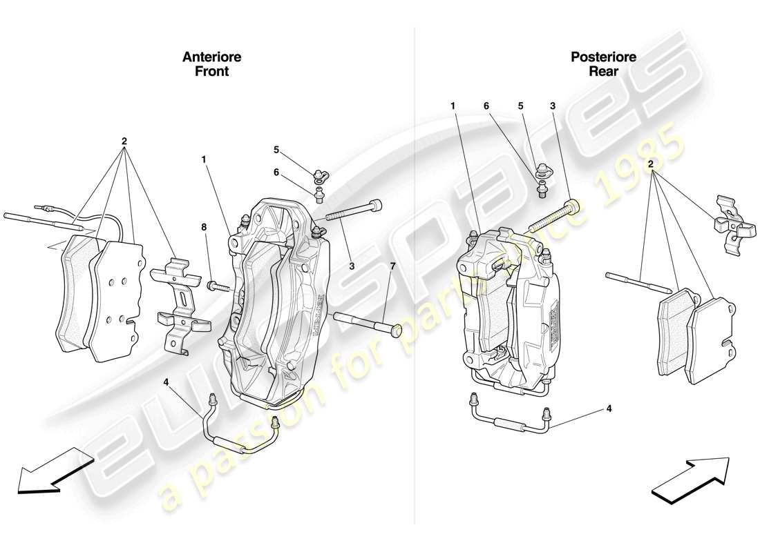ferrari f430 scuderia (rhd) pinze freno anteriore e posteriore diagramma delle parti