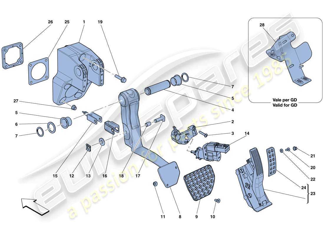 ferrari gtc4 lusso (usa) montaggio pedaliera completa diagramma delle parti