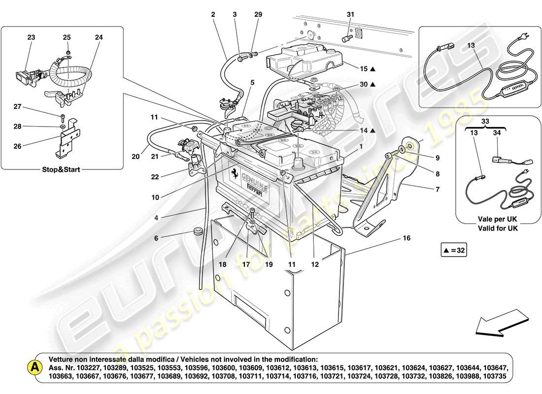 ferrari california (usa) batteria diagramma delle parti