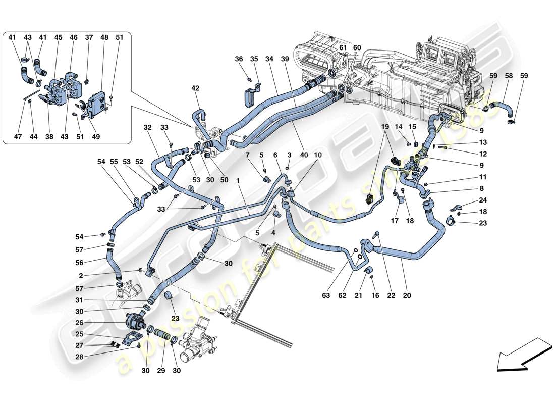 ferrari 812 superfast (usa) sistema ac - schema delle parti acqua e freon