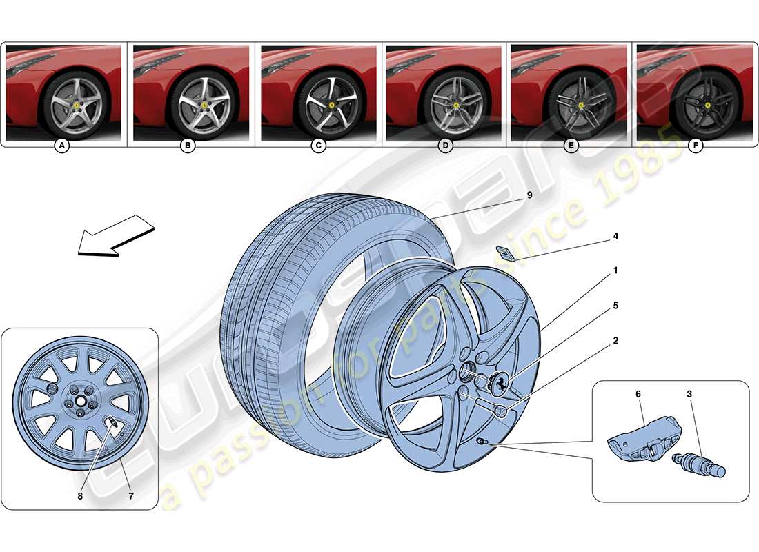 ferrari ff (rhd) ruote diagramma delle parti