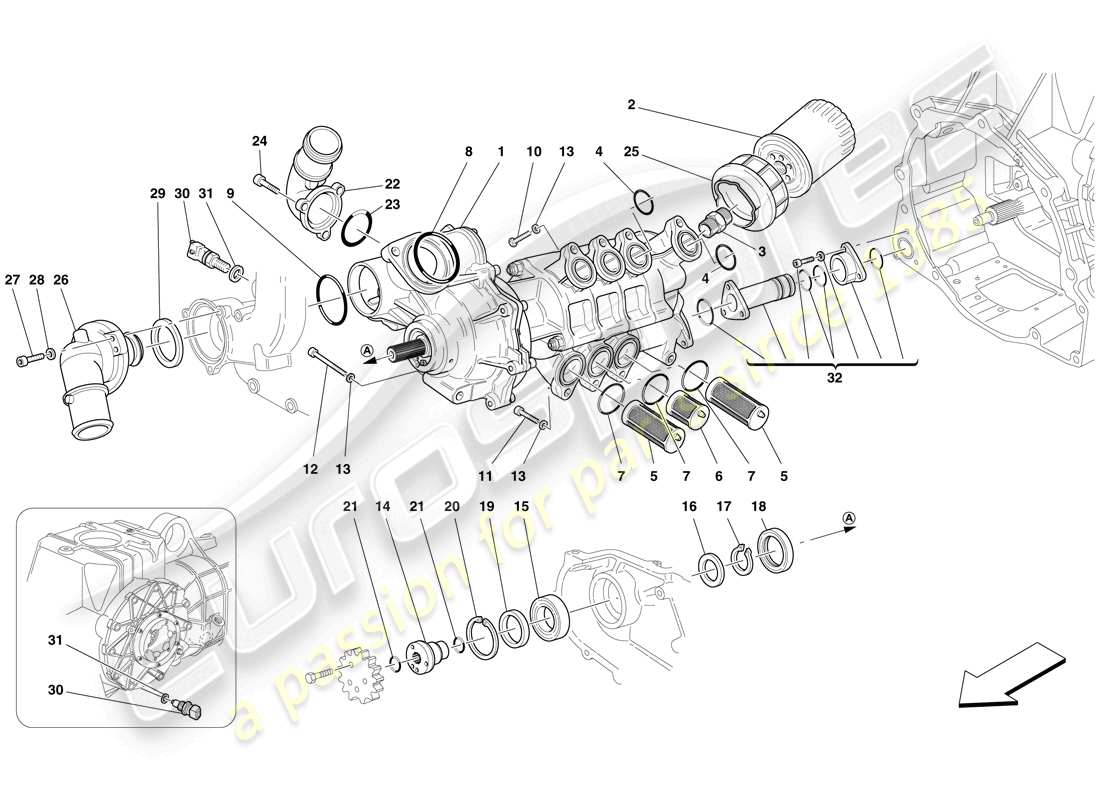 ferrari f430 scuderia (rhd) schema delle parti pompa olio/acqua