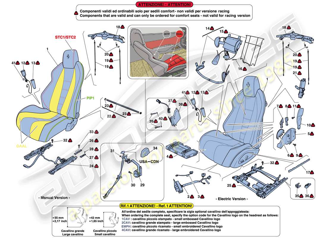 ferrari 458 spider (europe) sedili - cinture di sicurezza, guide e regolazioni diagramma delle parti