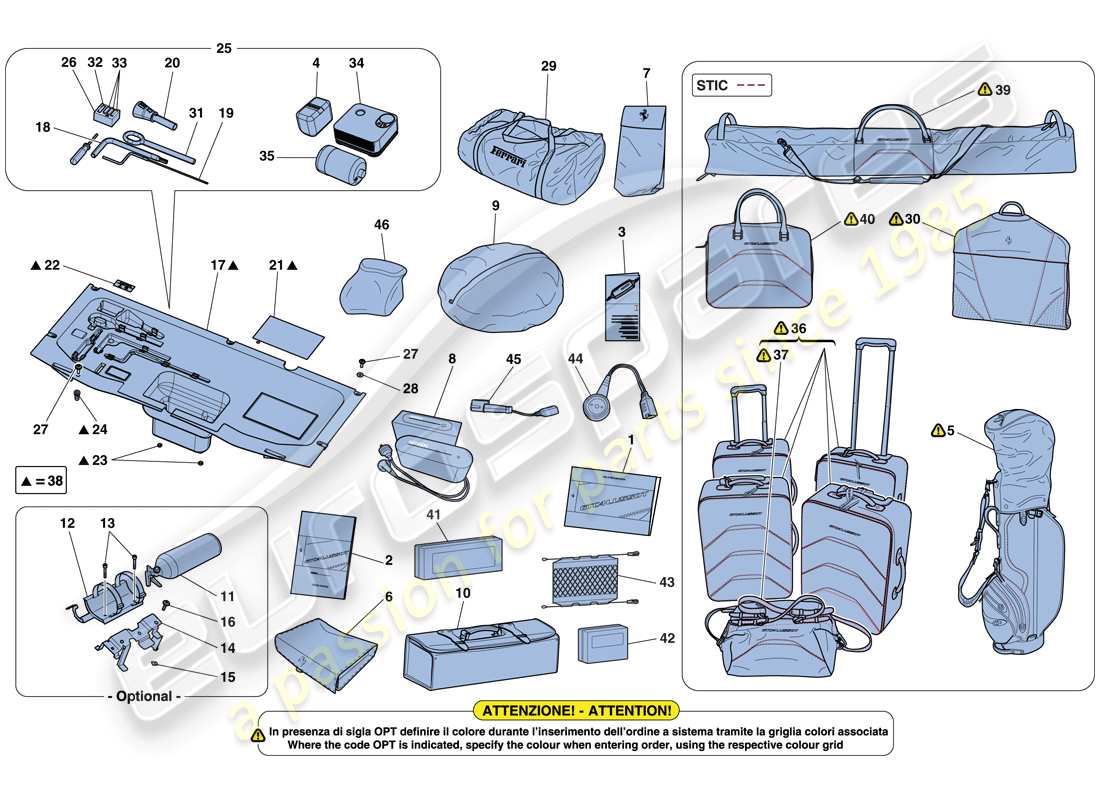 ferrari gtc4 lusso t (rhd) attrezzi e accessori forniti con il veicolo diagramma delle parti