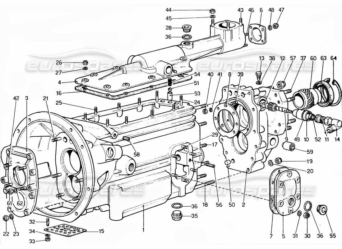 ferrari 365 gtc4 (mechanical) involucro del cambio - schema delle parti di revisione