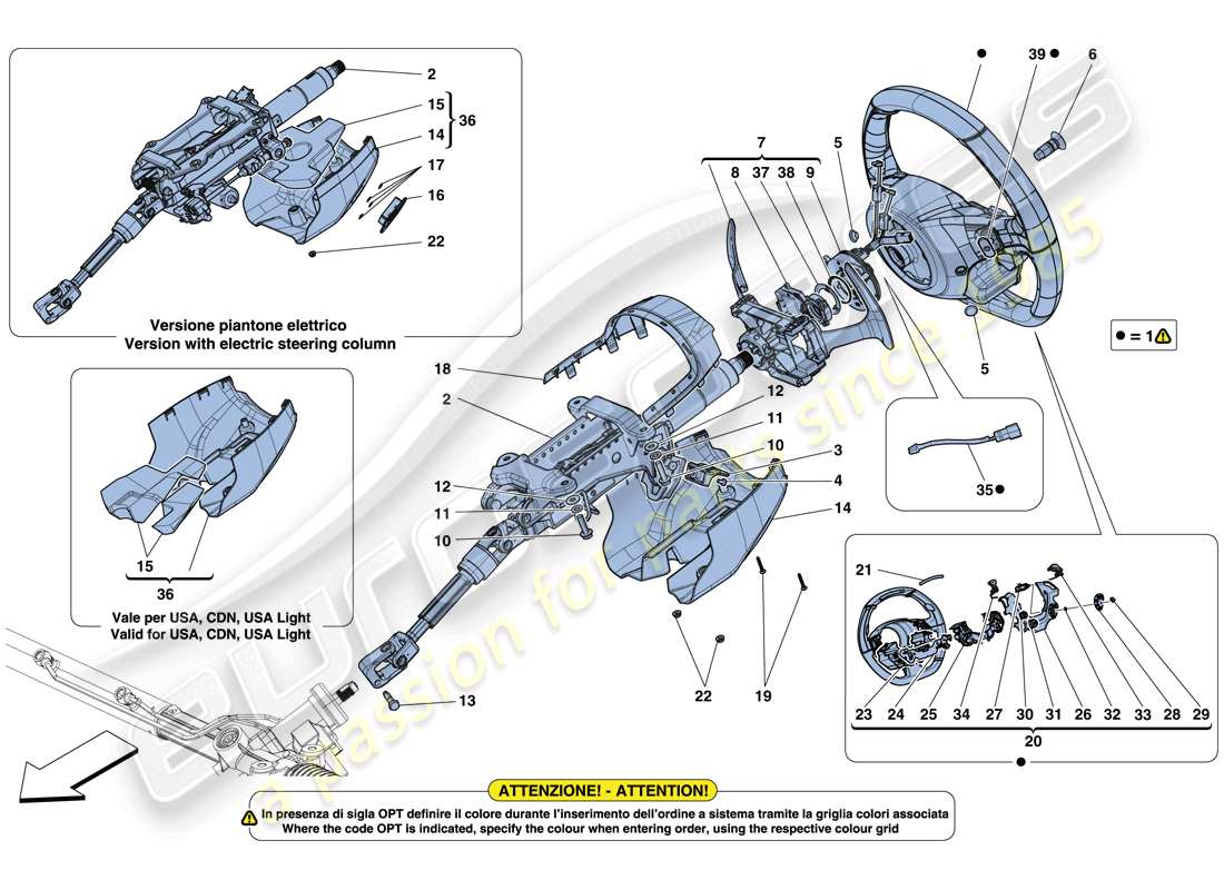 ferrari 488 gtb (rhd) schema delle parti comando dello sterzo