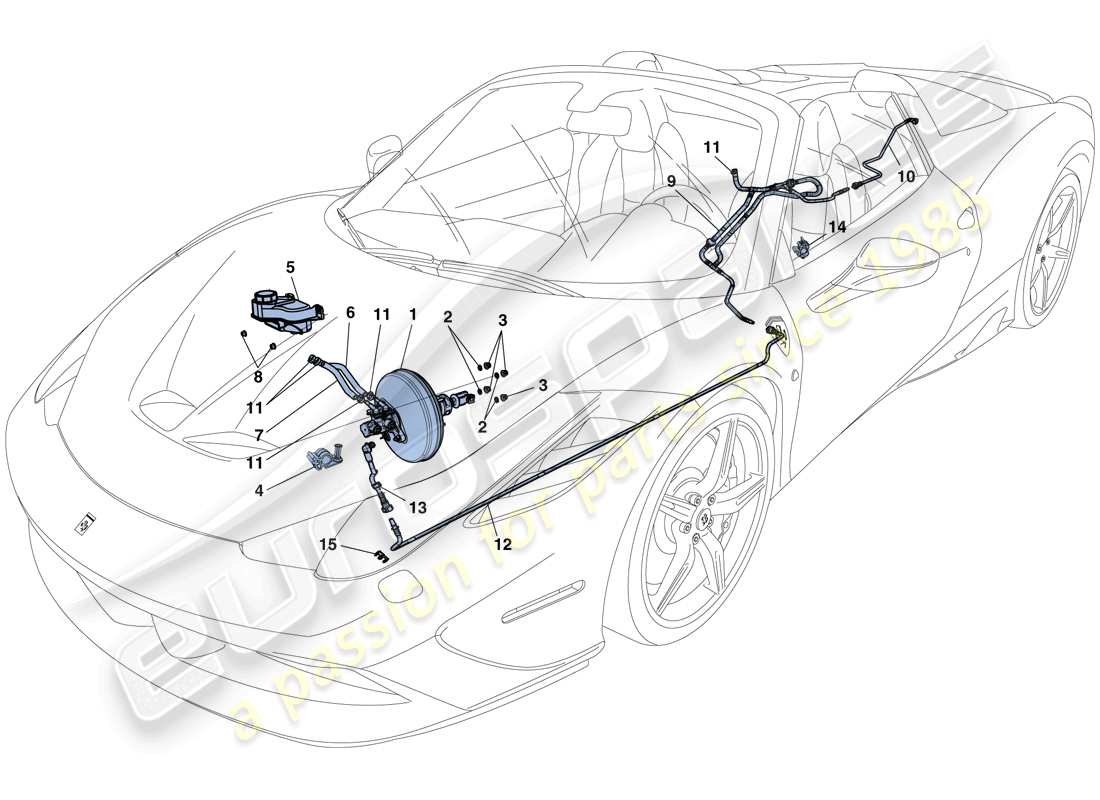 ferrari 458 speciale aperta (rhd) schema delle parti del sistema servofreno