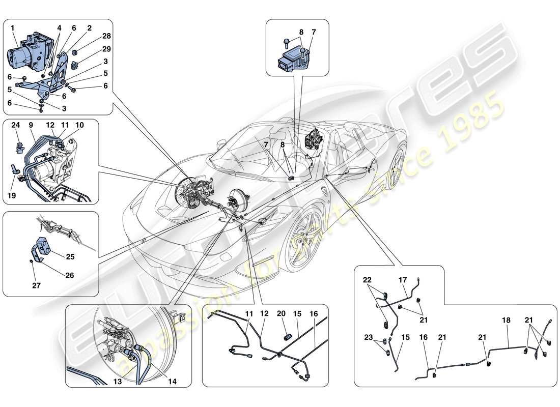 ferrari 458 speciale aperta (rhd) sistema di frenaggio diagramma delle parti