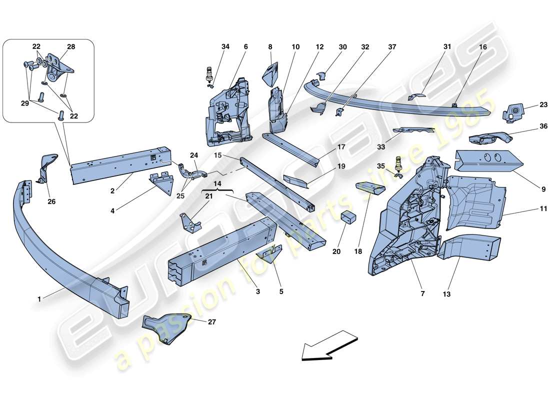 ferrari 458 speciale aperta (rhd) telaio - struttura, elementi anteriori e pannelli schema delle parti