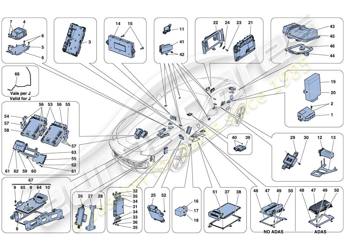 ferrari gtc4 lusso (rhd) ecu del veicolo diagramma delle parti