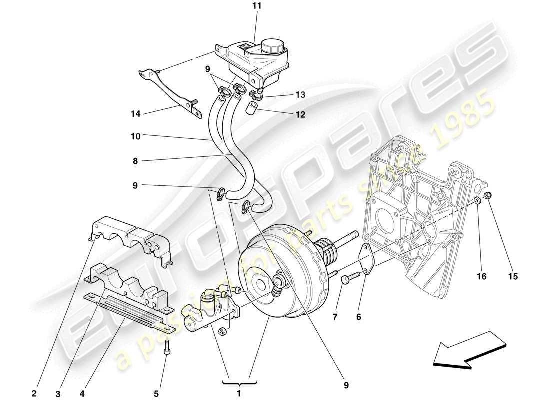 ferrari f430 scuderia (rhd) comandi idraulici freno e frizione schema delle parti