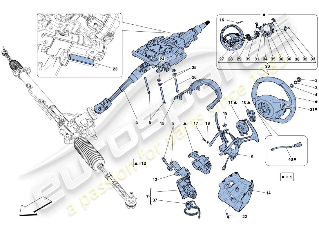 ferrari 458 spider (rhd) schema delle parti comando dello sterzo