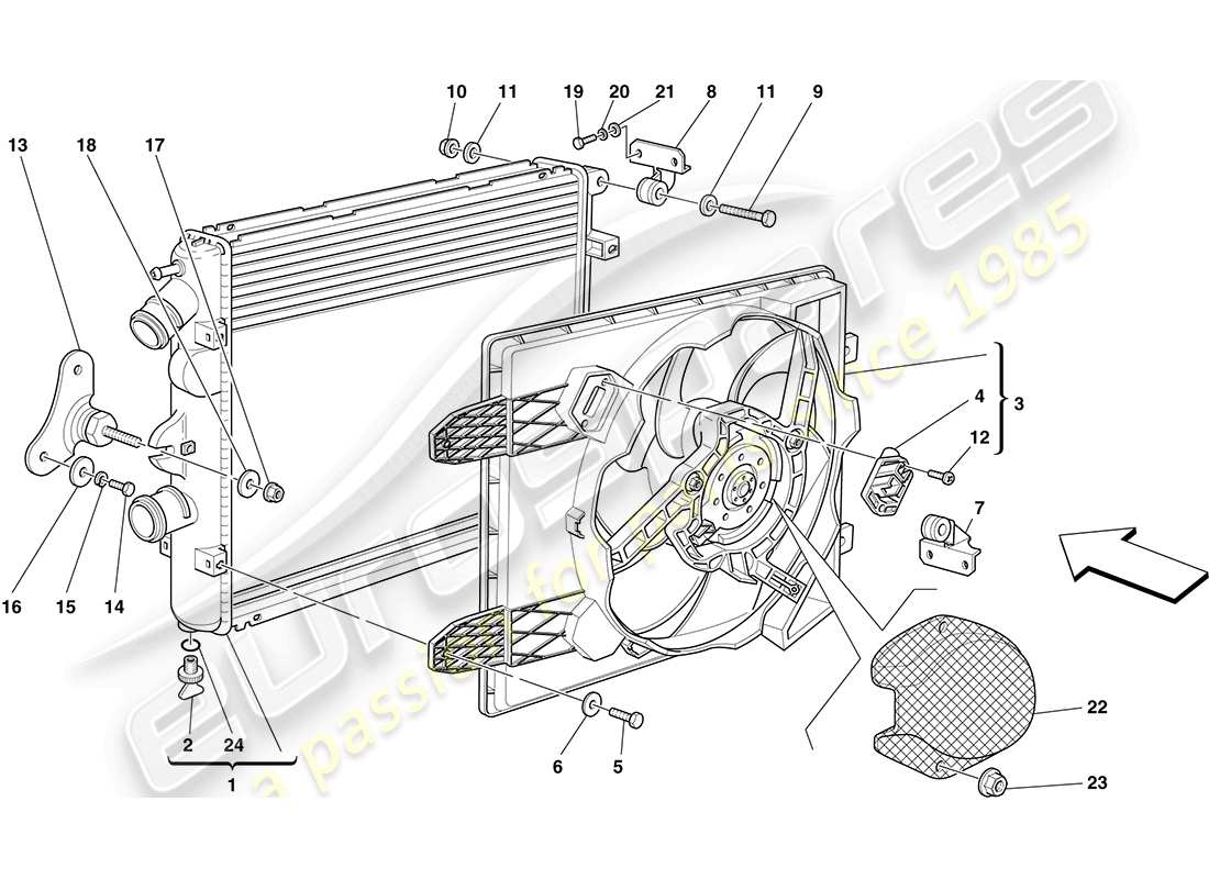 ferrari f430 coupe (rhd) radiatori del sistema di raffreddamento schema delle parti