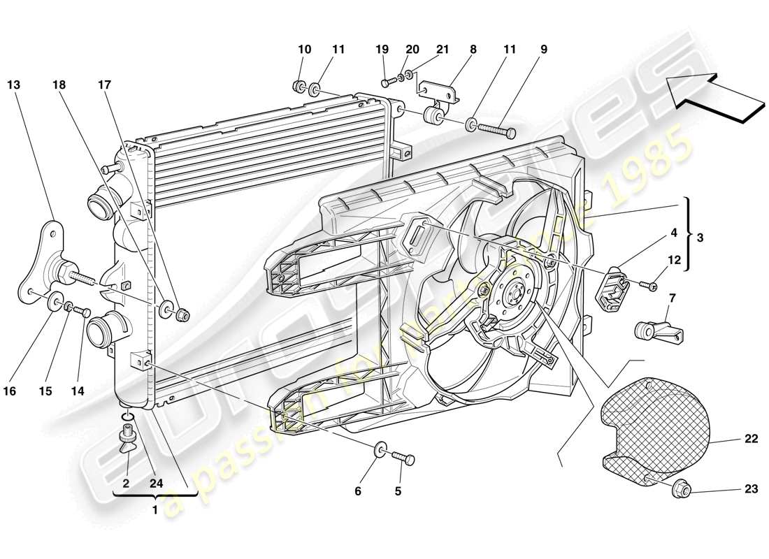 ferrari f430 scuderia (europe) radiatori del sistema di raffreddamento diagramma delle parti