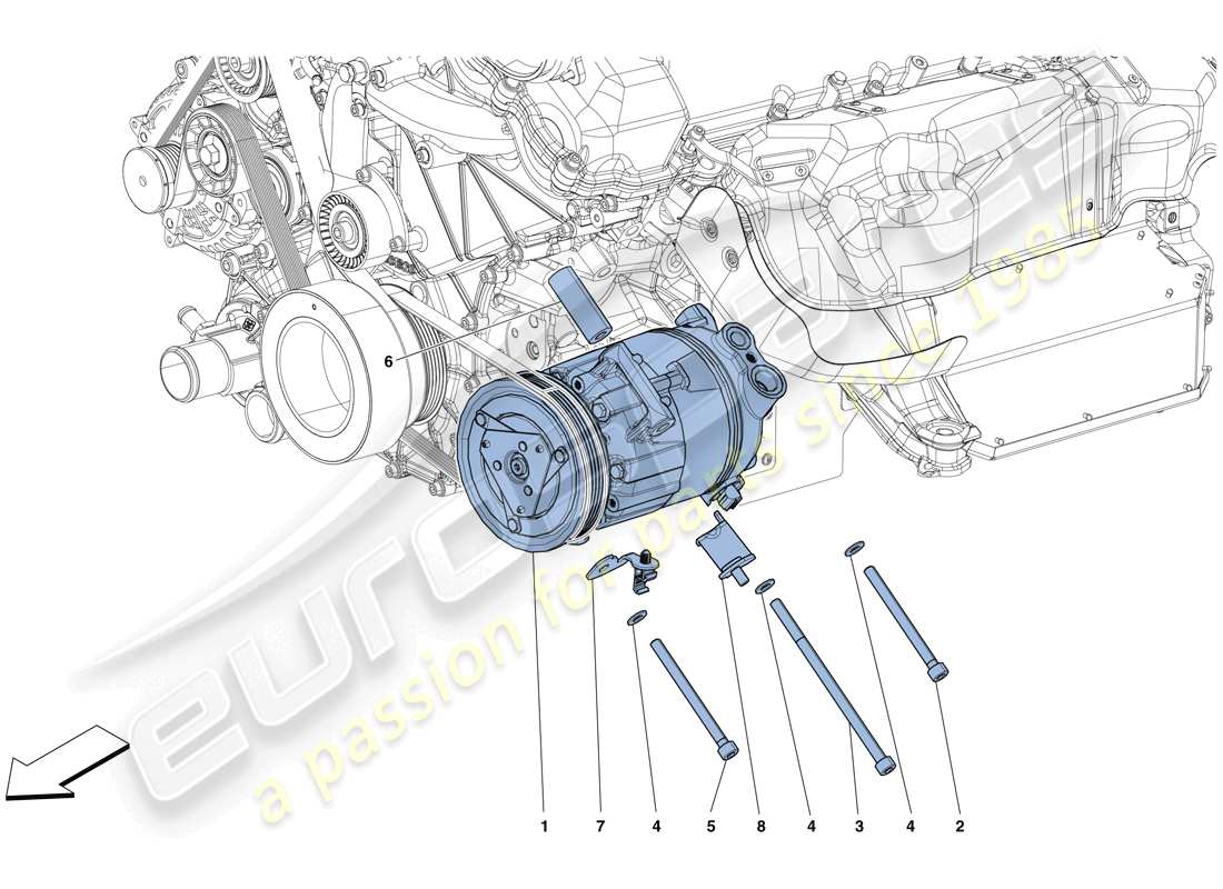 ferrari 812 superfast (usa) diagramma delle parti del compressore del sistema ca