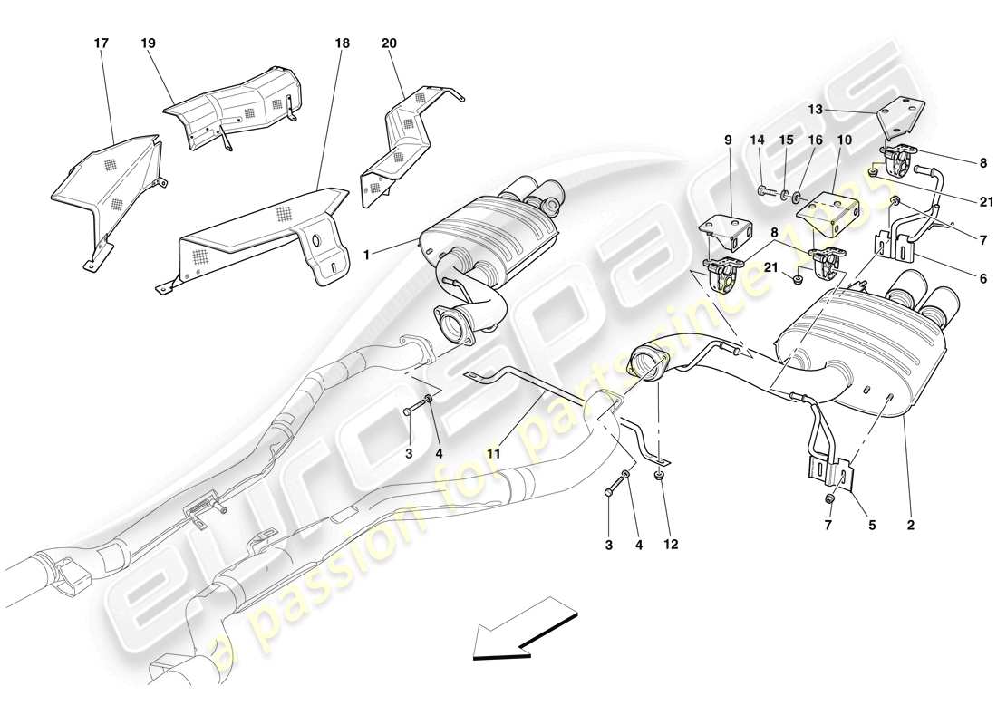 ferrari 599 sa aperta (usa) sistema di scarico posteriore diagramma delle parti