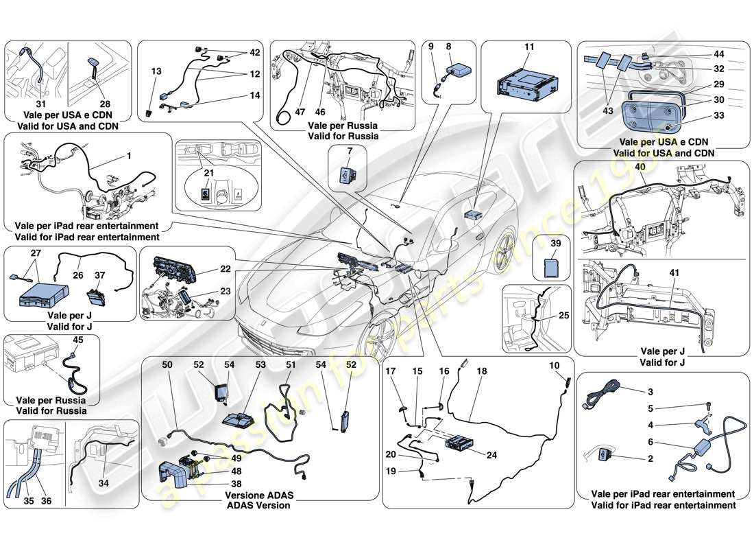 ferrari gtc4 lusso (rhd) sistema di infotainment diagramma delle parti