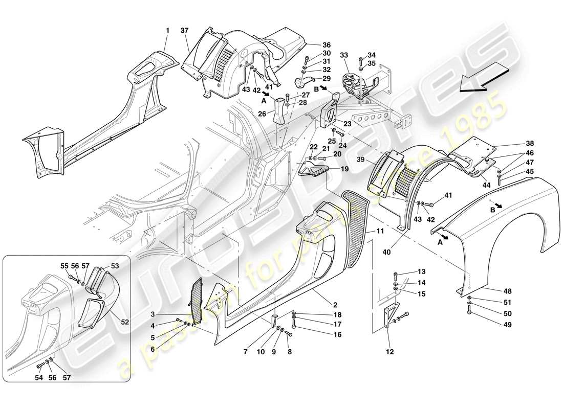 maserati mc12 posteriore - rivestimenti esterni e timoneria diagramma delle parti