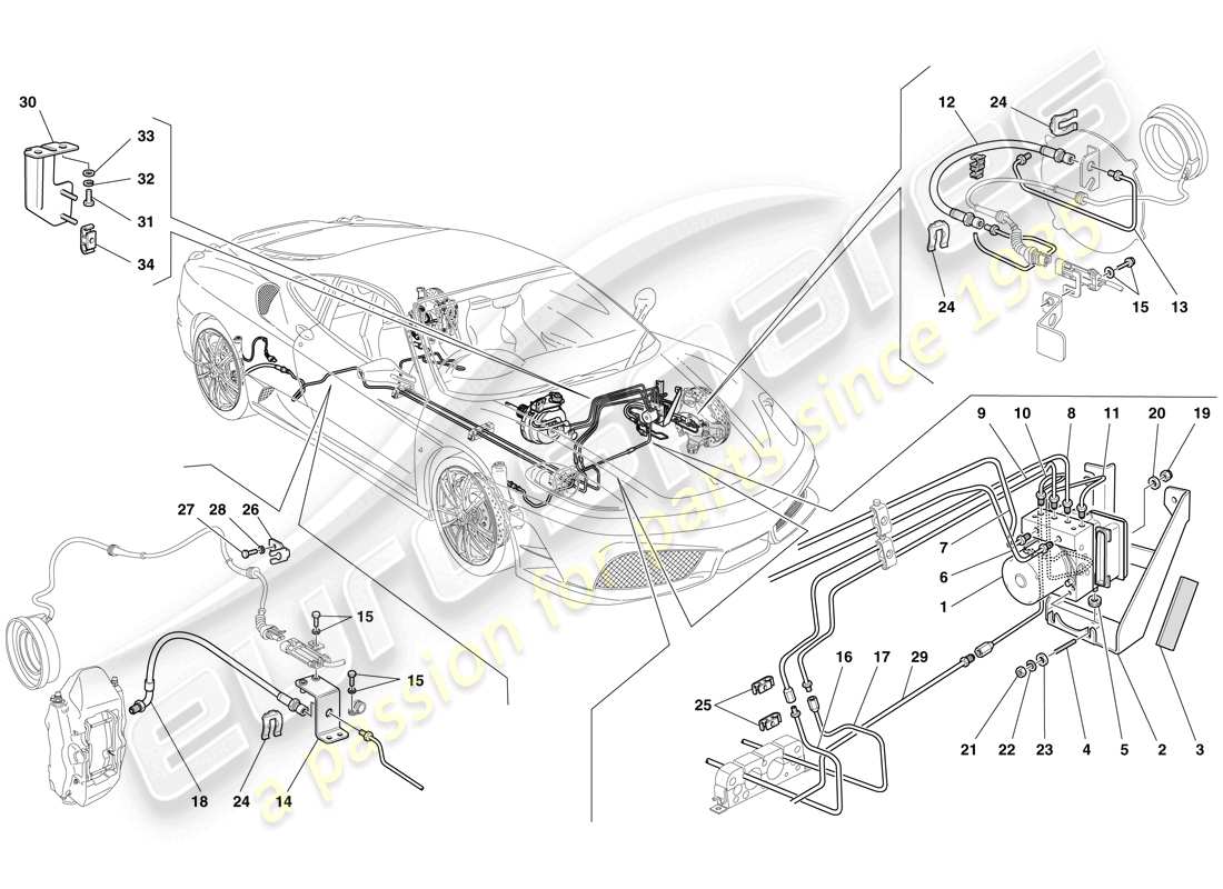 ferrari f430 scuderia (rhd) schema delle parti del sistema frenante