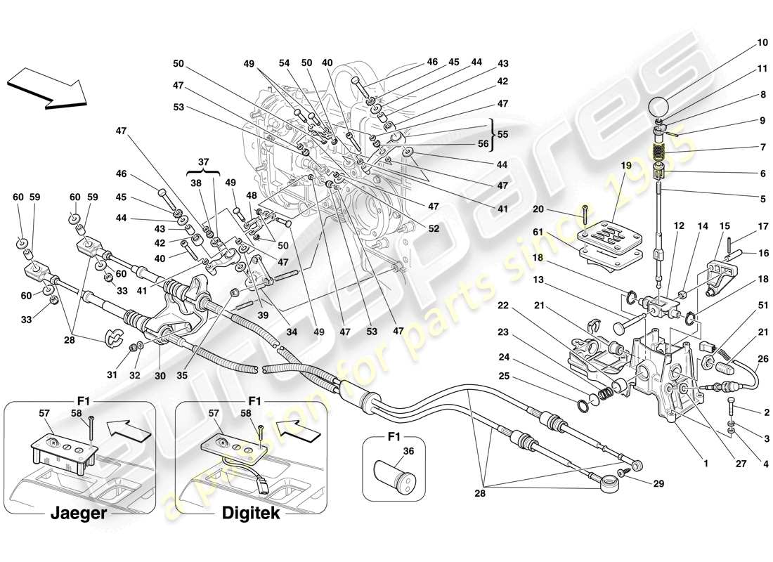 ferrari f430 spider (rhd) comandi esterni del cambio schema delle parti