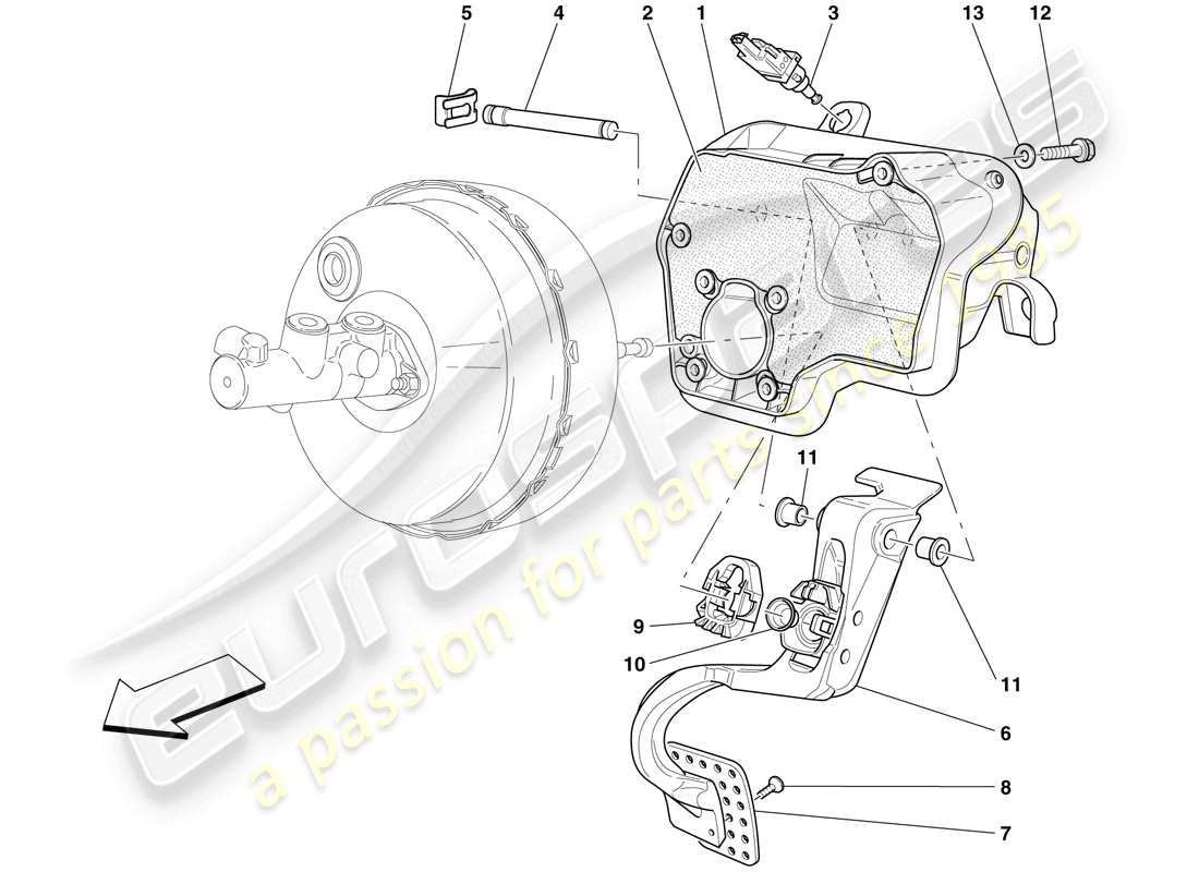 ferrari 599 gto (europe) schema delle parti della pedaliera