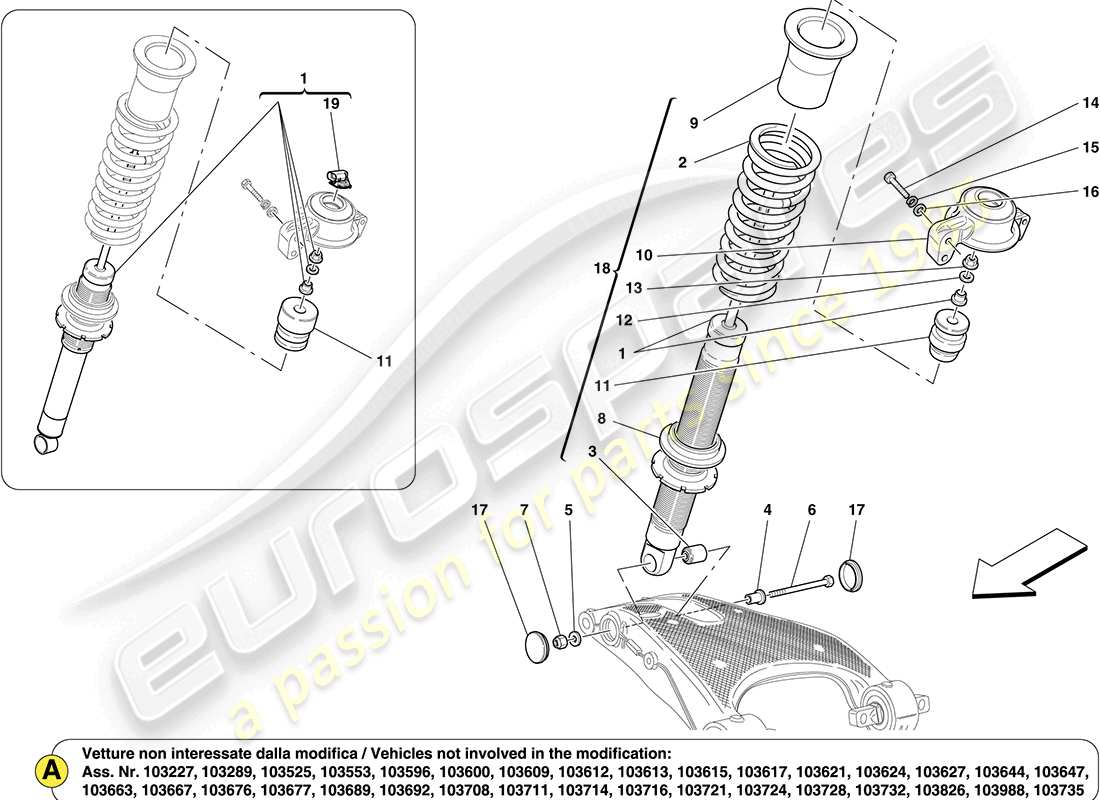 ferrari california (rhd) componenti ammortizzatore posteriore schema delle parti