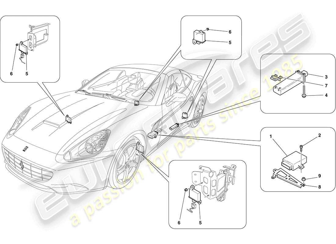 ferrari california (rhd) sistema di monitoraggio della pressione dei pneumatici schema delle parti