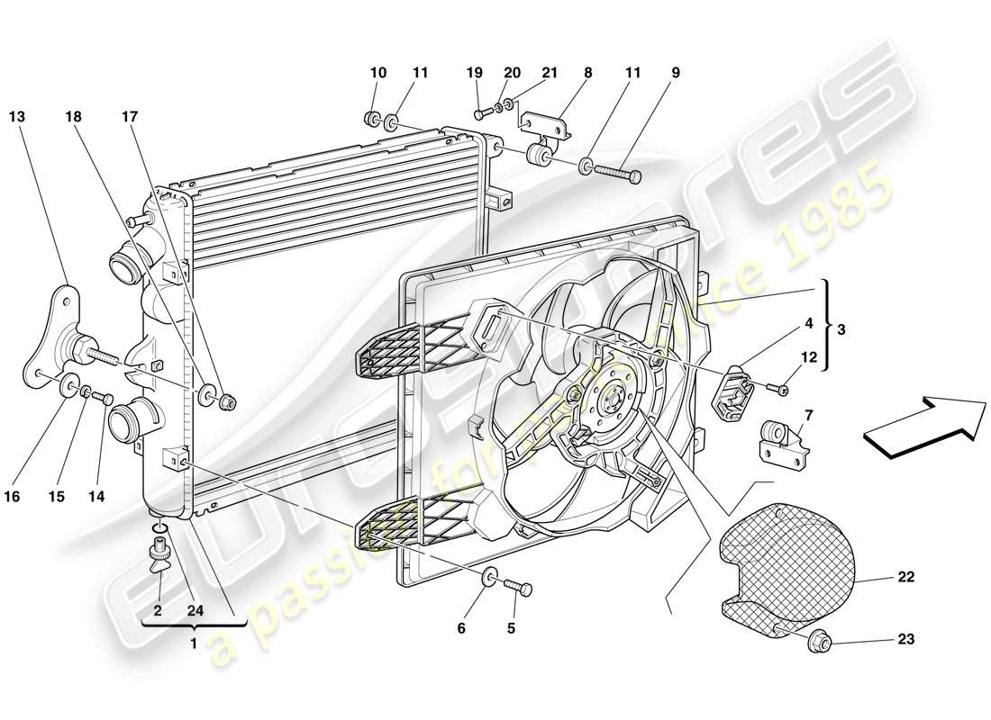ferrari f430 spider (rhd) kühlsystemkühler teilediagramm