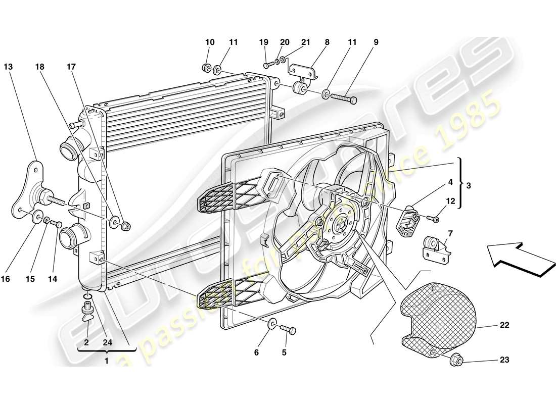 ferrari f430 coupe (usa) radiatori del sistema di raffreddamento schema delle parti