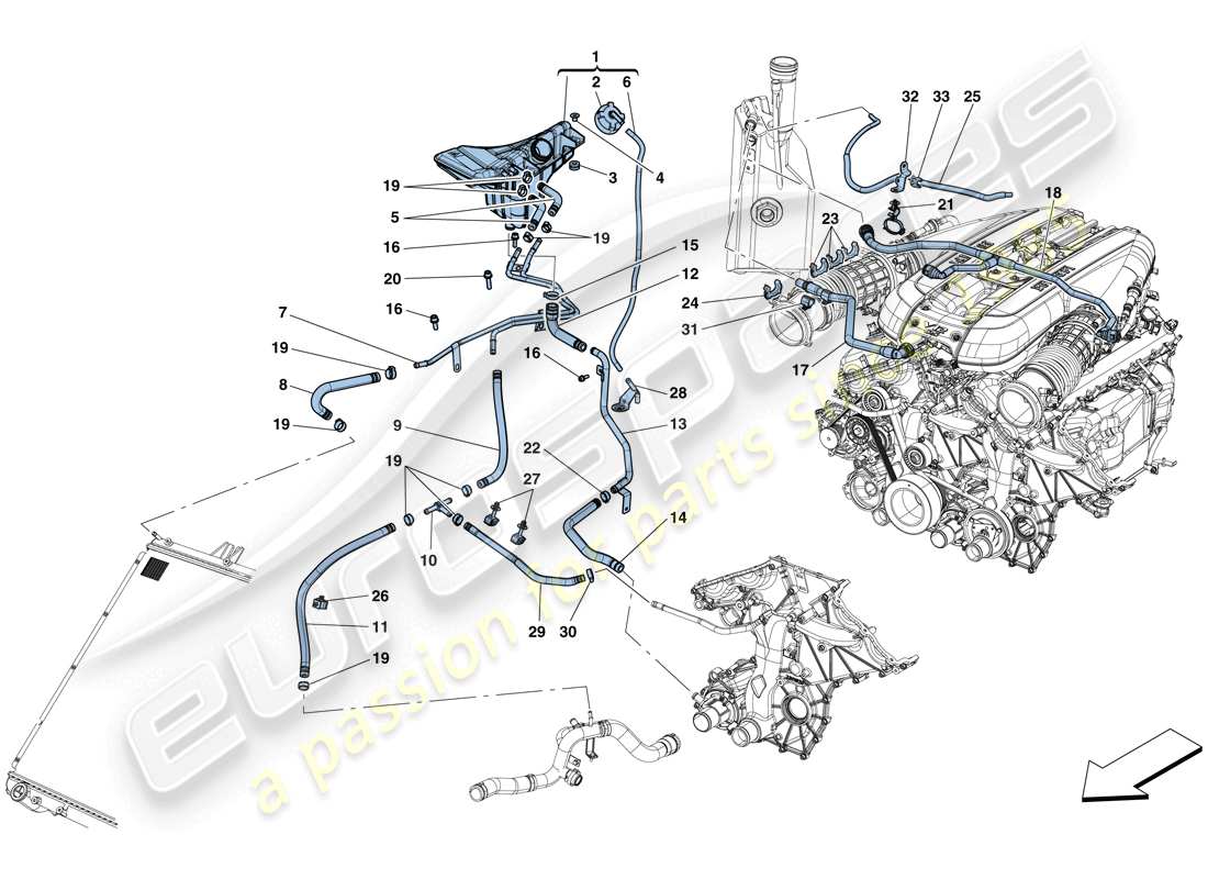 ferrari 812 superfast (usa) raffreddamento - serbatoio di colletzione e tubi schema delle parti