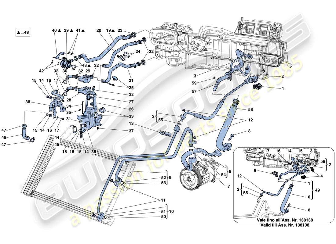 ferrari california t (europe) sistema ac - schema delle parti acqua e freon