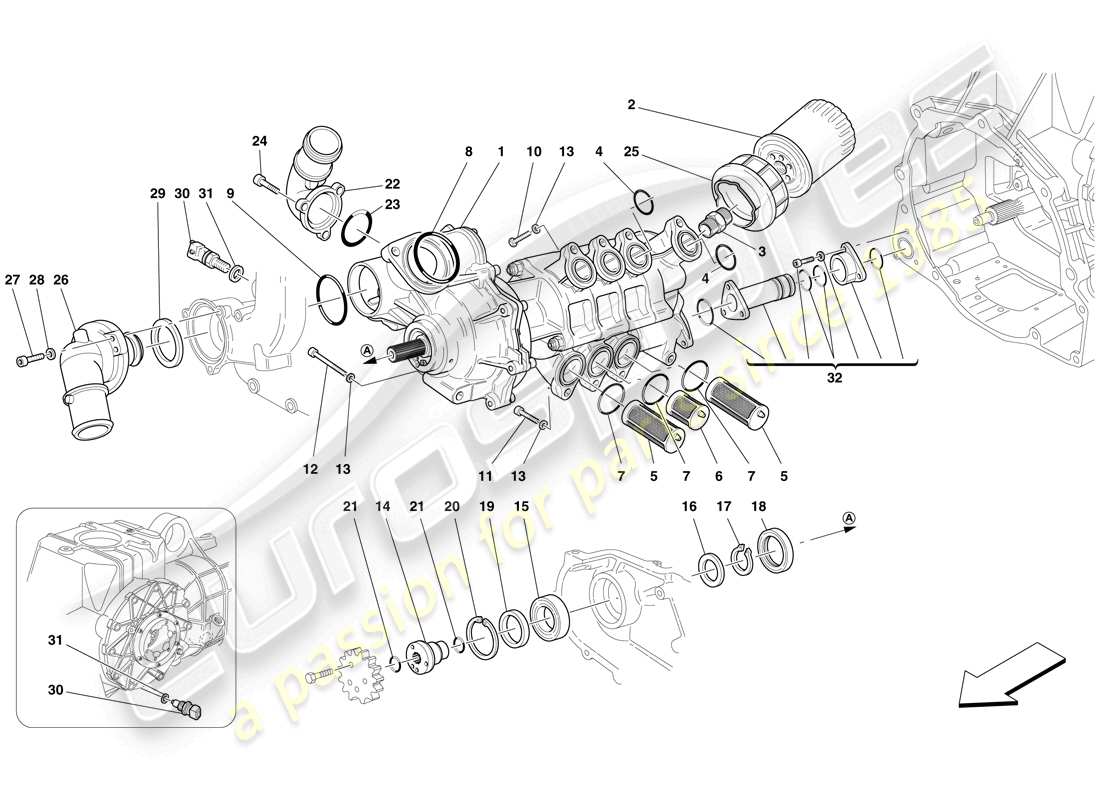 ferrari f430 scuderia spider 16m (rhd) pompa olio/acqua diagramma delle parti
