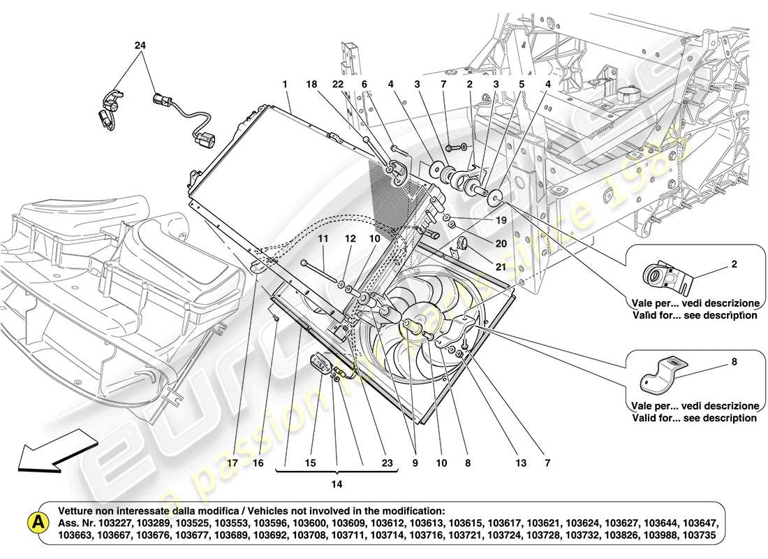 ferrari california (usa) raffreddamento: radiatori e condotti d'aria diagramma delle parti