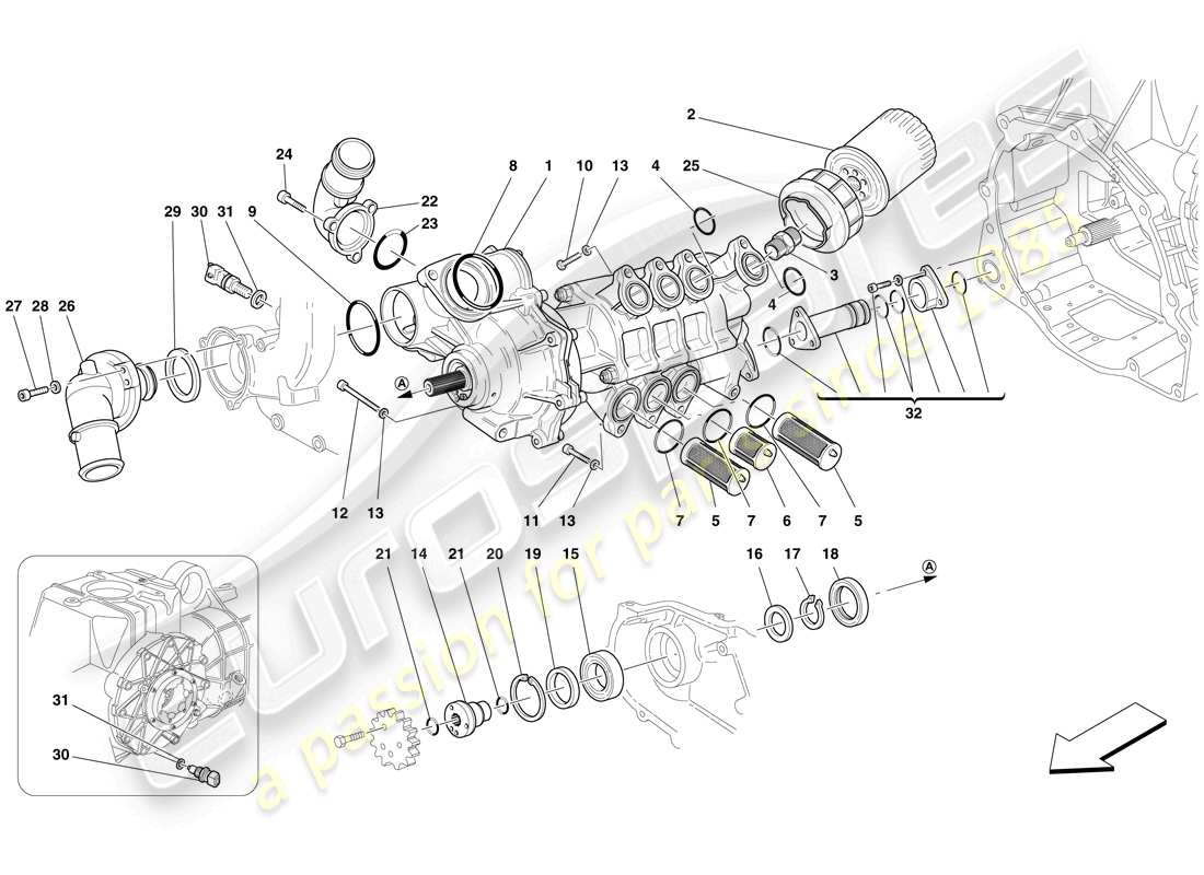 ferrari f430 scuderia spider 16m (usa) schema delle parti pompa olio/acqua