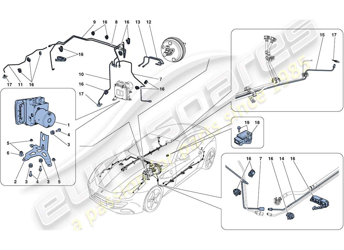 ferrari ff (rhd) sistema di frenaggio diagramma delle parti