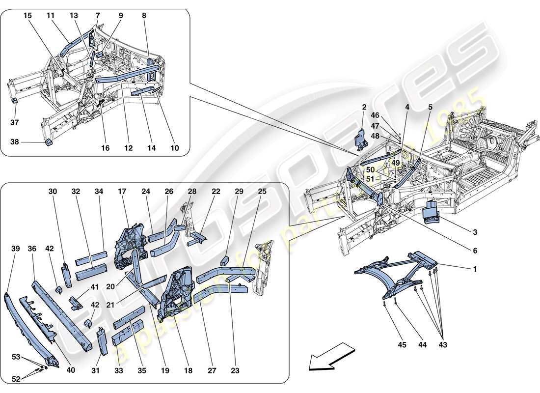 ferrari ff (rhd) strutture ed elementi anteriore del veicolo schema delle parti