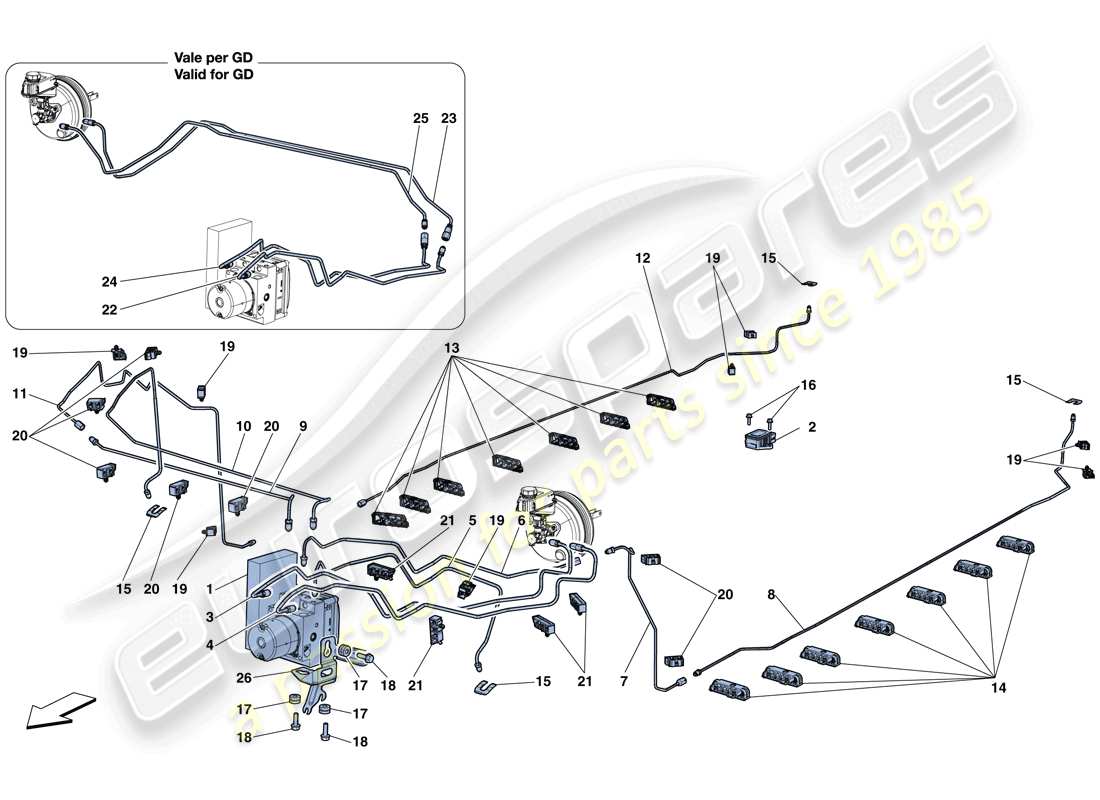 ferrari california t (europe) sistema di frenaggio diagramma delle parti