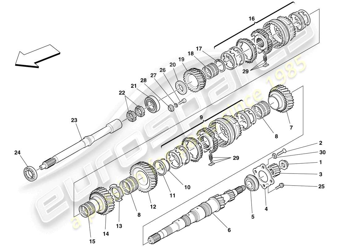 ferrari f430 scuderia (rhd) ingranaggi dell'albero primario schema delle parti