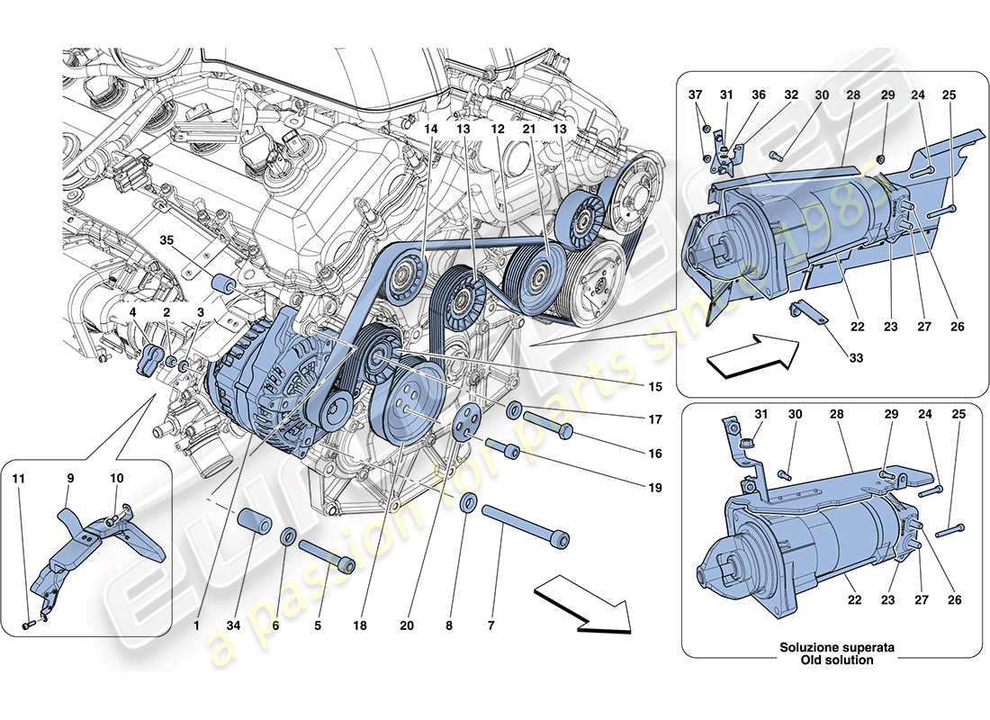 ferrari ff (rhd) alternatore - motorino di avviamento diagramma delle parti