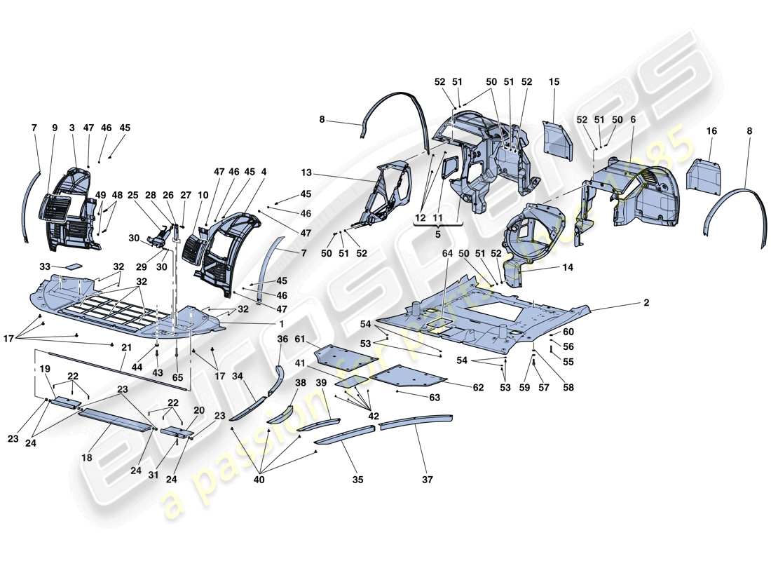 ferrari laferrari aperta (usa) sottocorpone piatto e passaruote schema delle parti