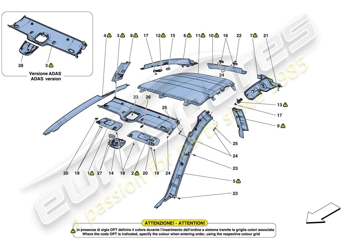 ferrari gtc4 lusso (rhd) rivestimenti del pieno e accessori diagramma delle parti