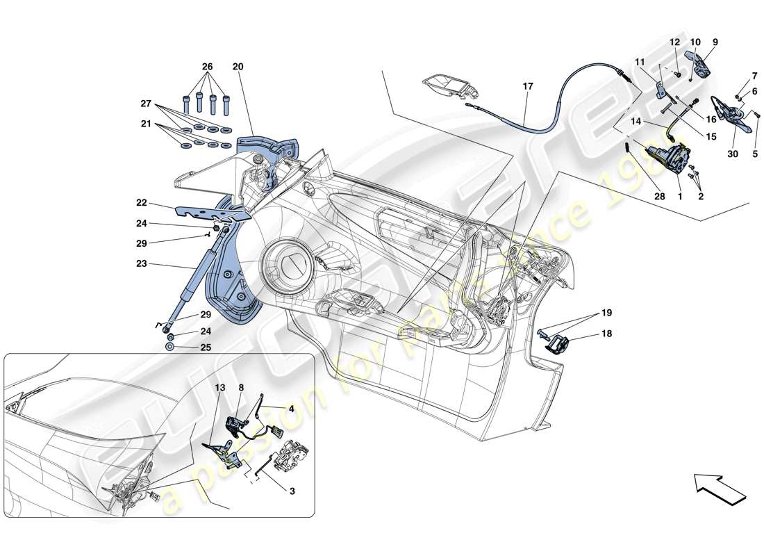 ferrari laferrari aperta (europe) porte - meccanismi di apertura e cerniere schema parte