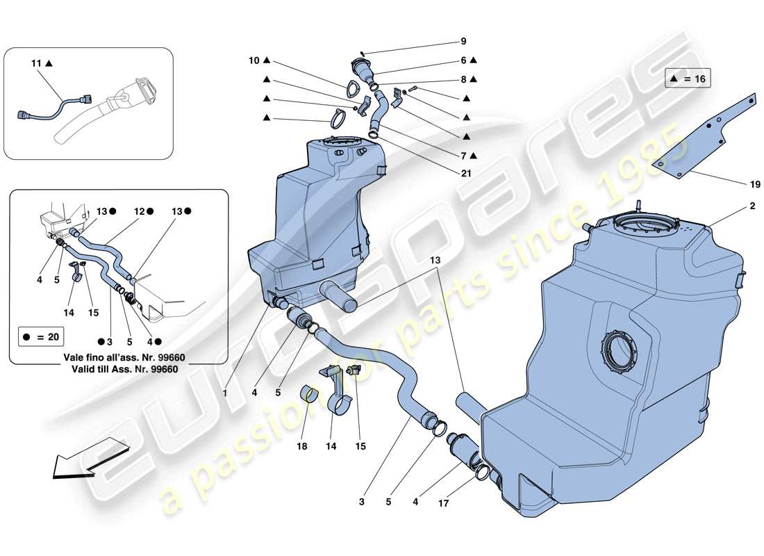 ferrari 458 italia (usa) serbatoi carburante e bocchettone di riempimento diagramma delle parti