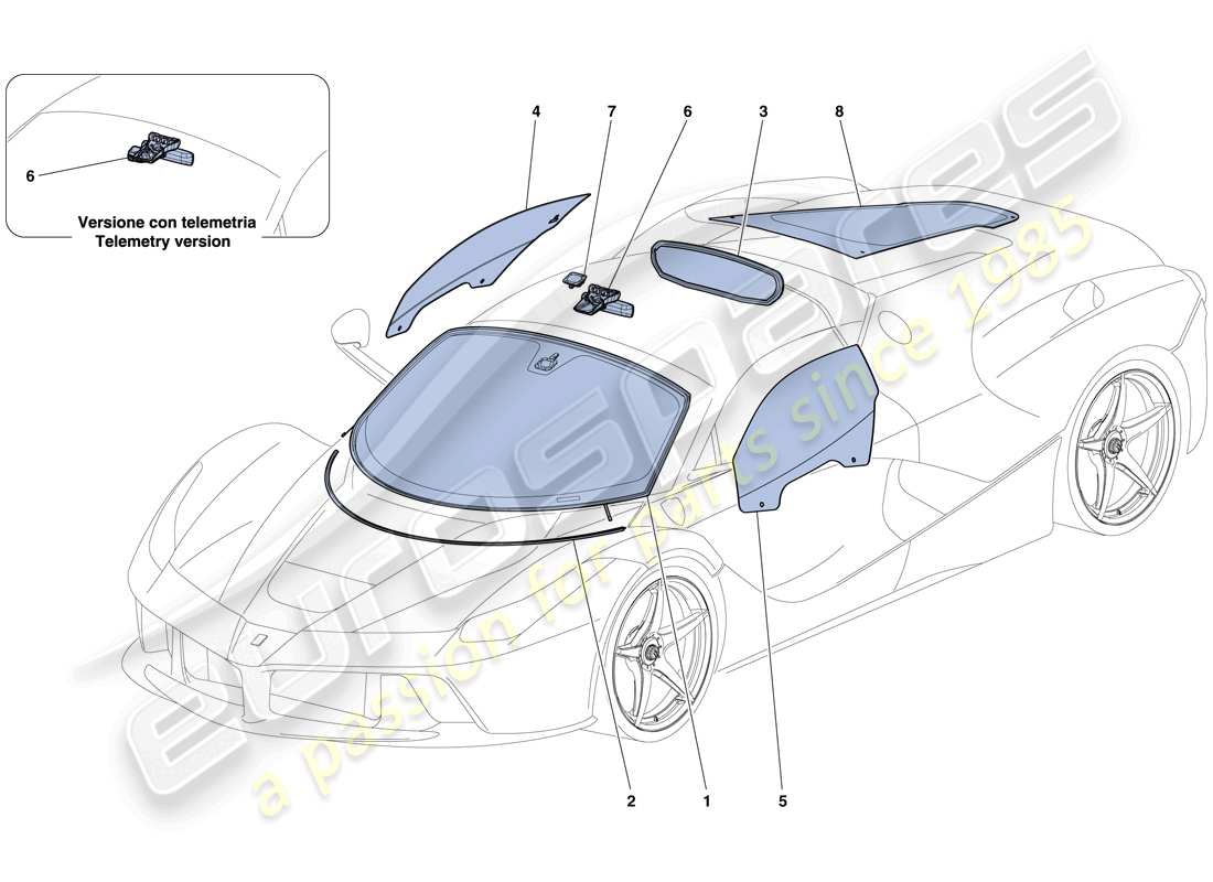 ferrari laferrari aperta (europe) finestre e schermi schema delle parti