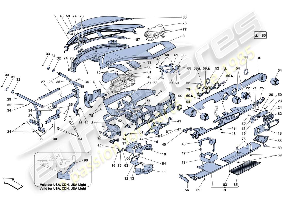 ferrari laferrari aperta (europe) pannello di controllo diagramma delle parti