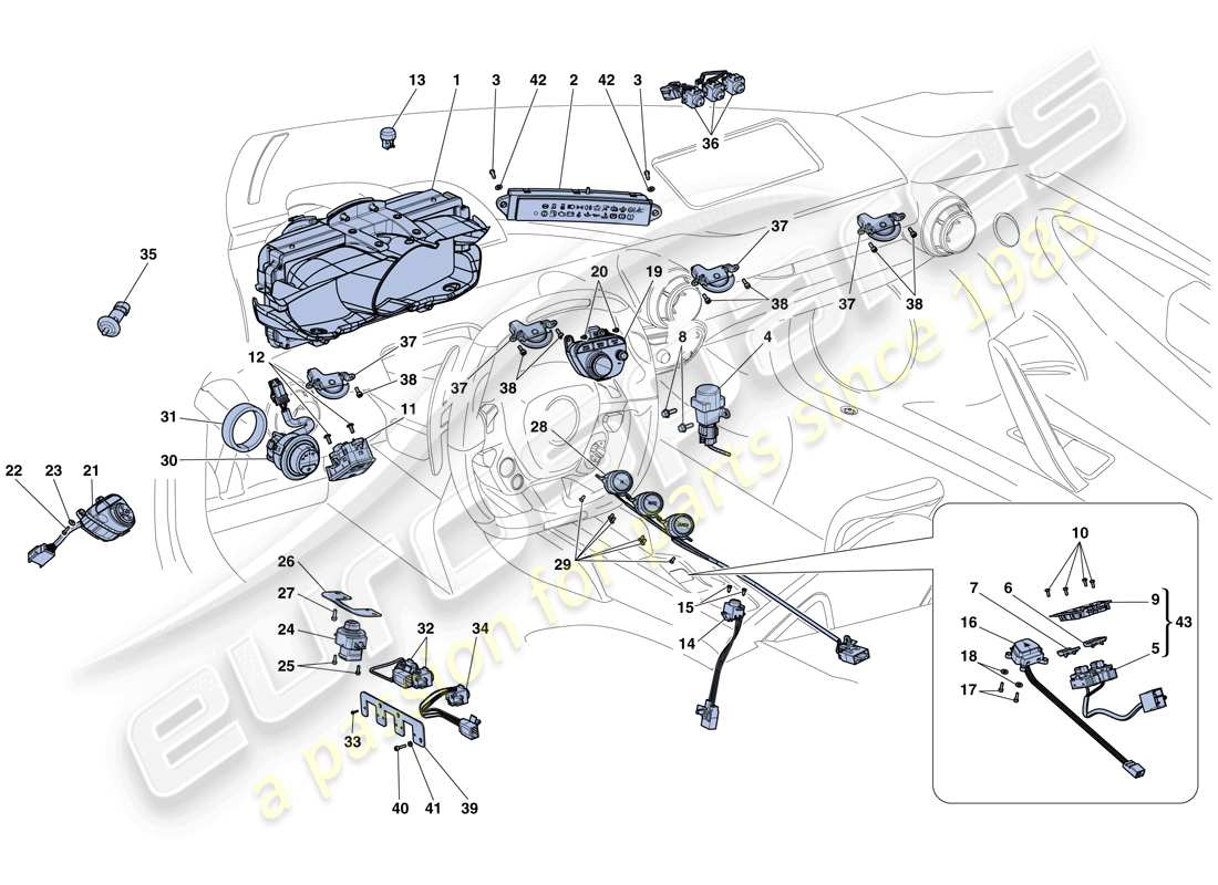 ferrari laferrari aperta (europe) strumenti cruscotto e tunnel schema delle parti